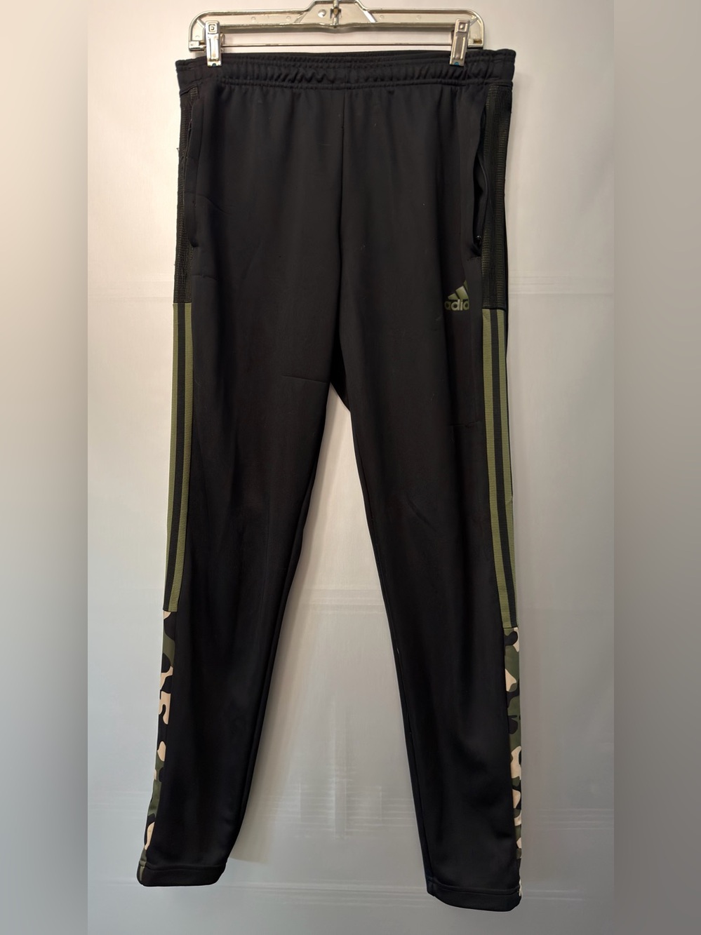 adidas Black Joggers with Olive Green Stripe & Camo Trim
